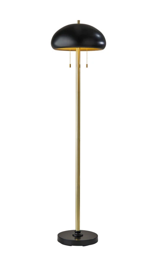 Cap 2-Light Floor Lamp In Black & Antique Brass