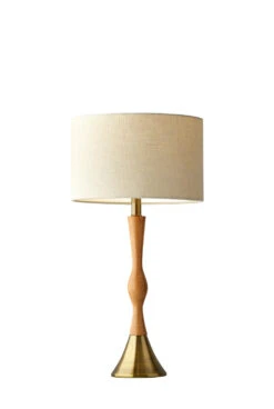 Eve Table Lamp In Natural Oak Wood With Antique Brass Accent