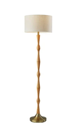 Eve Floor Lamp In Natural Oak Wood With Antique Brass Accent