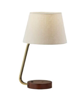 Louie Table Lamp In Antique Brass With Walnut Rubberwood Base