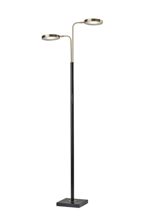 Rowan LED Floor Lamp In Black & Antique Brass
