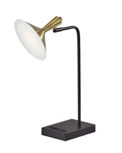 Lucas LED Desk Lamp In Black With Antique Brass