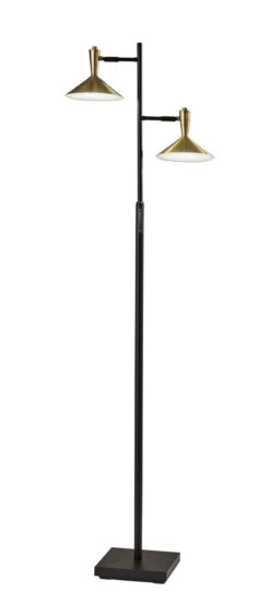 Lucas LED Tree Lamp In Black With Antique Brass