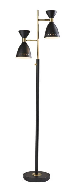 Oscar 2-Light Tree Lamp In Black With Antique Brass
