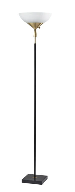 Noah 2-Light Torchiere In Black With Antique Brass