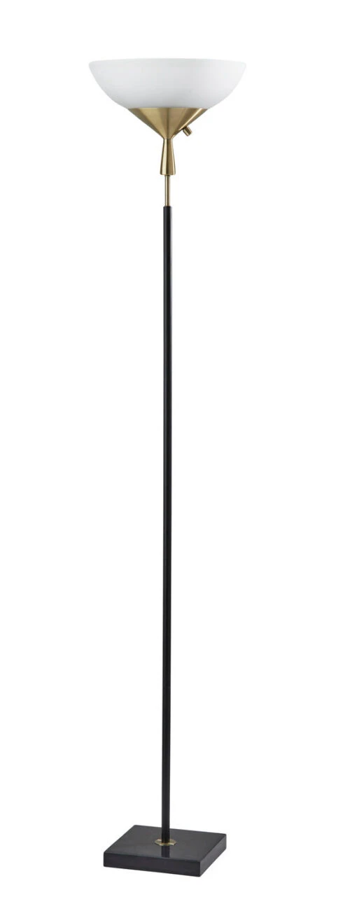 Noah 2-Light Torchiere In Black With Antique Brass