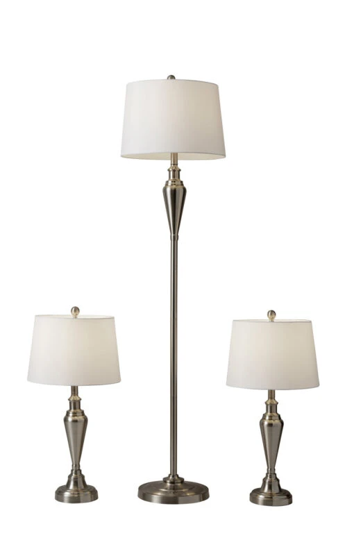 Glendale 3 Piece Floor And Table Lamp Set In Brushed Steel