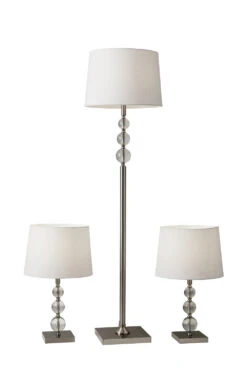Olivia 3 Piece Floor And Table Lamp Set In Brushed Steel