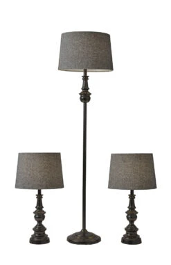 Chandler 3 Piece Floor And Table Lamp Set In Dark Bronze
