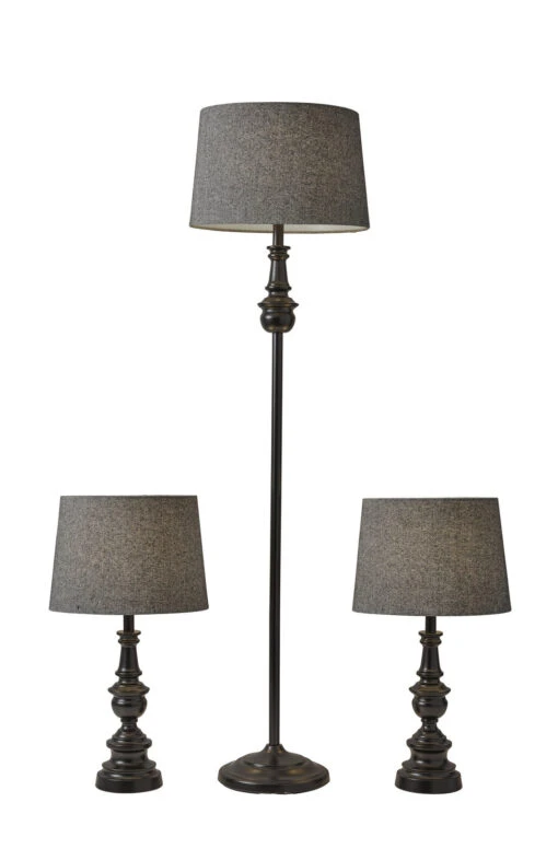 Chandler 3 Piece Floor And Table Lamp Set In Dark Bronze