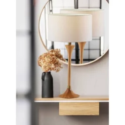 Rebecca Table Lamp Natural Rubberwood With Antique Brass Accent - Adesso