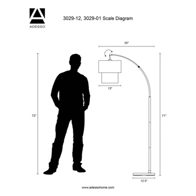 66" X 71" 3-way Gala Arc Lamp Silver - Adesso 4 66" X 71" 3-way Gala Arc Lamp Silver - Adesso - Image 2