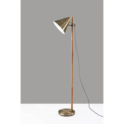 Bryn Floor Lamp Natural Rubberwood Antique Brass - Adesso 9 Bryn Floor Lamp Natural Rubberwood Antique Brass - Adesso - Image 7