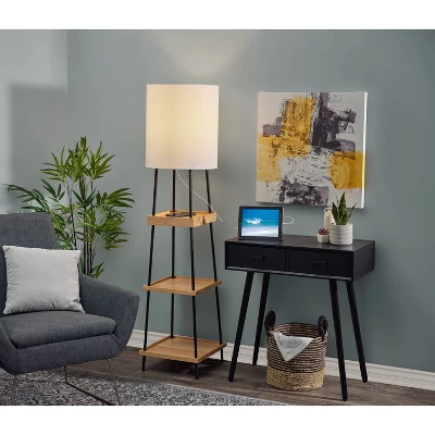 Henry Charge Shelf Floor Lamp Natural Black - Adesso 4 Henry Charge Shelf Floor Lamp Natural Black - Adesso - Image 2