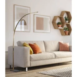 Sonic Arc Floor Lamp With Smart Switch Antique Brass (Includes LED Light Bulb) - Adesso