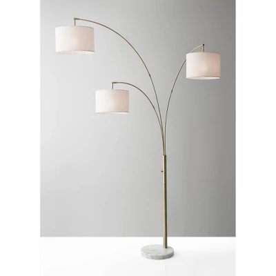 74" 3 Arm Bowery Arc Lamp Antique Brass - Adesso 3 74" 3 Arm Bowery Arc Lamp Antique Brass - Adesso