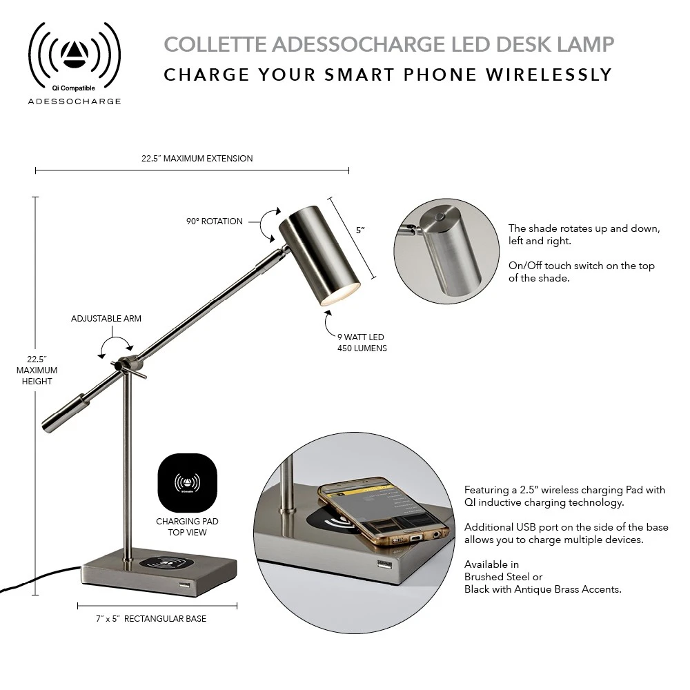 Collette Qi AdessoCharge LED Desk Lamp 4 Collette Qi AdessoCharge LED Desk Lamp - Image 2